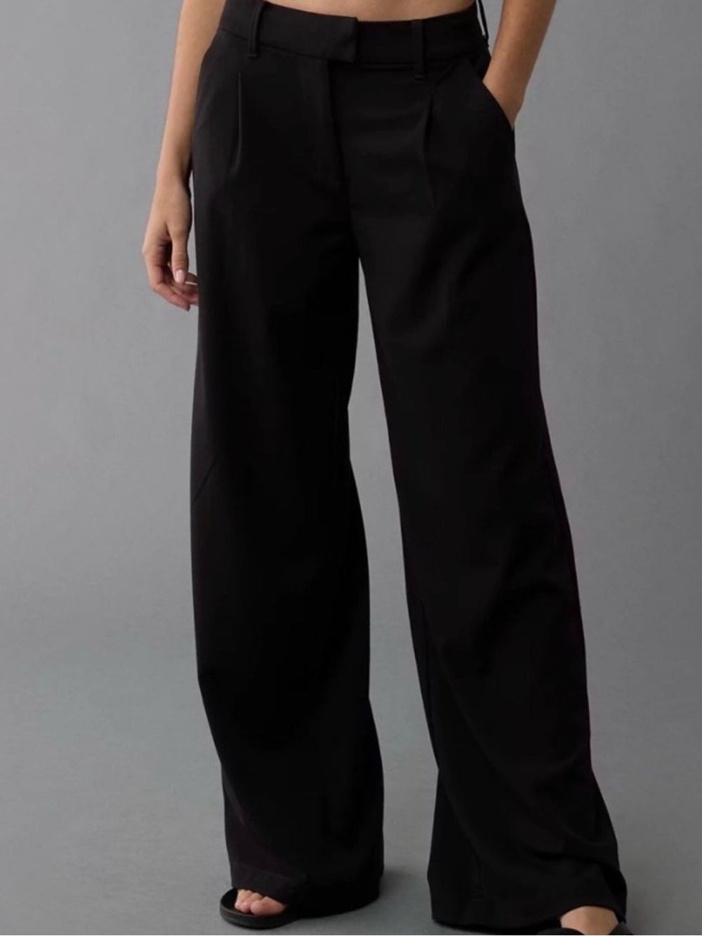 American Eagle Stretch Poppy Wide Leg Trousers in Black